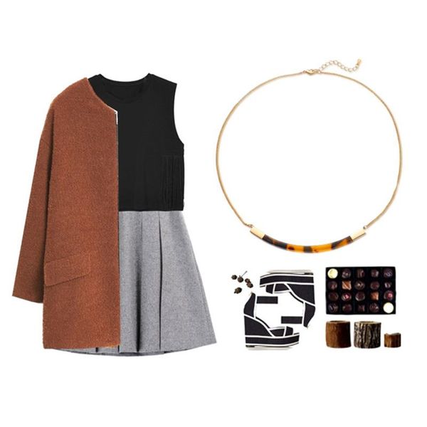 

chokers acrylic brown tortoise shell necklaces mottled resin for women fashion necklace, Golden;silver