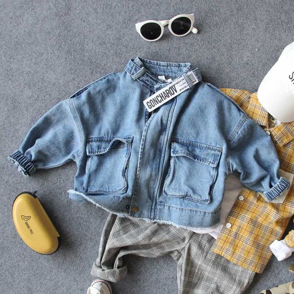 

90-130cm height new 2020 spring boys cartoon letter denim jacket boys spring autumn clothing, Blue;gray