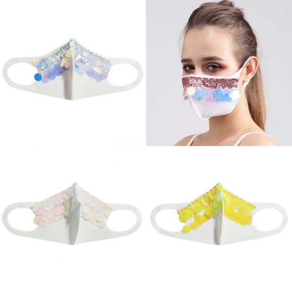 

bling bling sequin mask outdoor suncreen anti dust breatable wasable mask facial mout#879#659, Black