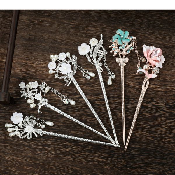 

1pc chinese style metal rhinestone hair stick hair chopsticks chignon hairpin pin, Golden;silver