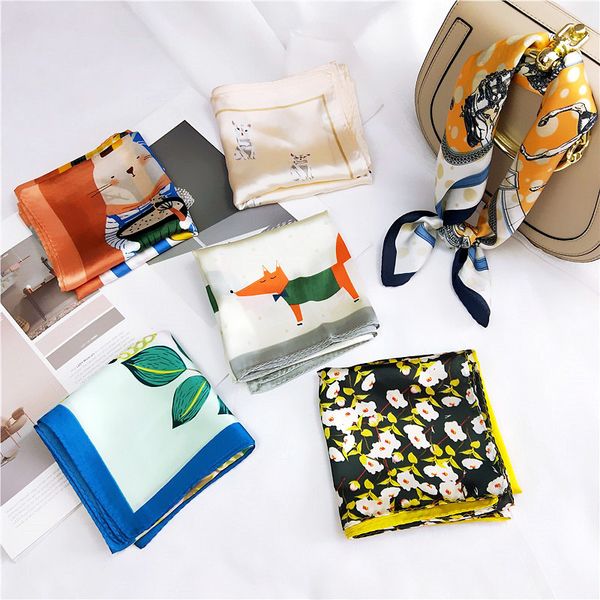 

scarves small kerchief silk satin hair scarf for women fashion bandana head bag scarfs female 53*53cm neck ladies spring, Blue;gray