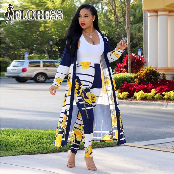 

two piece dress flobess women fashion flower print 2 set cape coat + long pants 2021 autumn female club casual clothing plus size, White