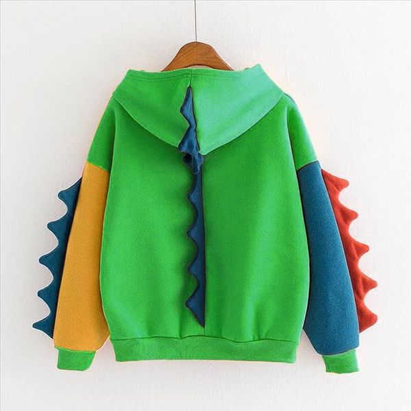

hoodies cute kawaii sweatshirt women winter cos oversize harajuku hooded color block pullover dinosaur tracksuit sudadera, Black