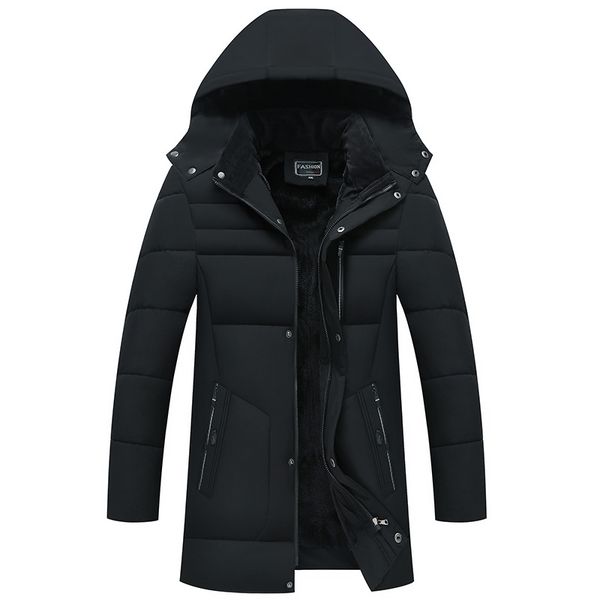 

cotton-padded clothes male brushed and thick down jacket cotton-padded clothes middle-aged men's wear winter mid-length daddy, Black