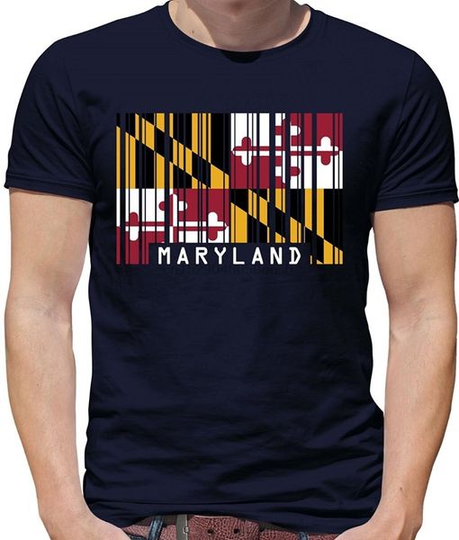 

print t shirt mens short sleeve maryland barcode style flag - mens crewneck t-shirt