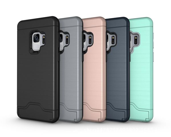 

for samsung galaxy a3 a5 2017 s9 s9 plus 2in1 hybrid armor brushed holder credit card pocket cover case kickstand 50pcs/