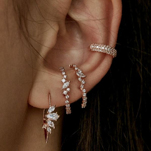 

stud sparking bling cz cluster earring botton ear bar fashion jewelry, Golden;silver