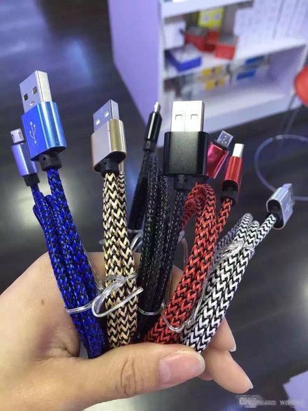 

braided cord fast charger cable 2a charging 1m 2m 3m 3ft 6ft 10ft usb type c cable data sync line universal smart phone for samsung s7 s8 s9