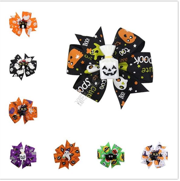 

3-дюймовый хэллоуин луки barrettes bowknot дети шпилька призрак тыквы мультфильм печати зажим для волос аксессуары для волос тесемки детей 1, Slivery;white