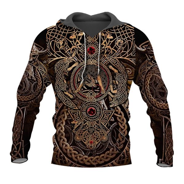 

women's hoodies & sweatshirts liumaohua est fashion viking warrior tattoo 3d printed shirts casual print hoodies/sweatshirt/zipper man, Black