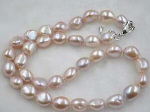 

baroque 9-10mm natural lavender pearl necklace, Silver