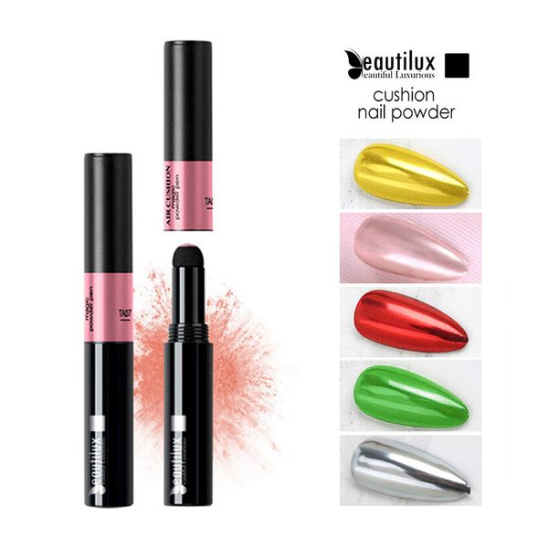 

nail glitter beautilux cushion powder stick mirror chrome pigment dust metallic nails art decoration pen with sponge, Silver;gold