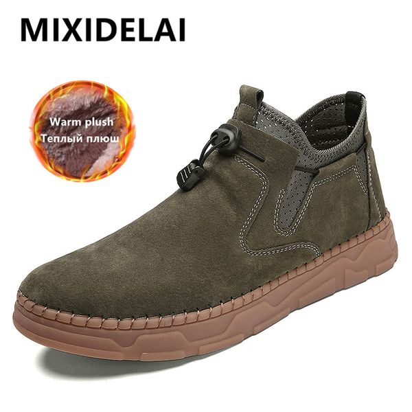 

brand classic winter men boots thick plush warm male snow boots italy handmade man ankle waterproof non-slip man moccasins, Black