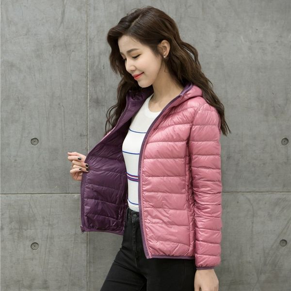 

7xl 8xl пуховики женщины ultra light вниз куртка женщин перо куртки double side реверсивный легкие теплые пальто, Black