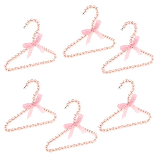 

6pcs дети детские пластиковые pearl бисера вешалок с лентой bowknot pink