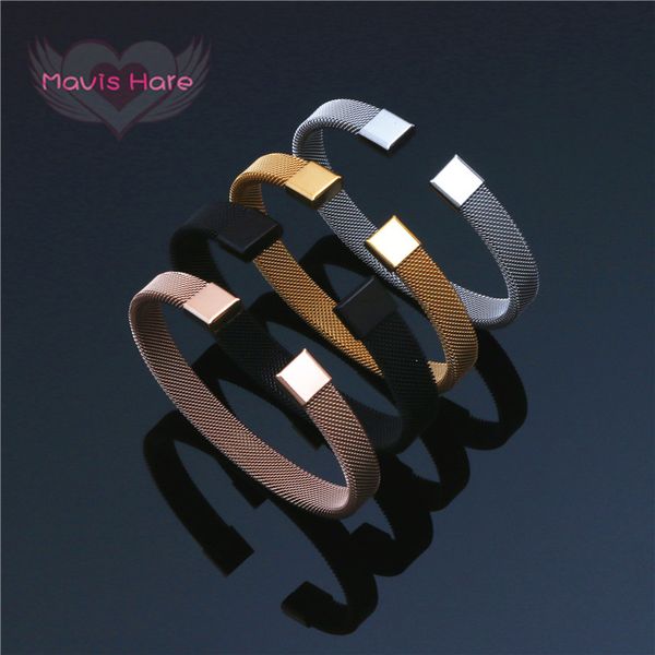 

mavis hare c shape cuff open stainless steel mesh bracelet & bangle 4 color mixed as man women fashion jewelry, Black