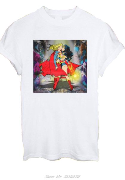 

superwoman wonder woman lesbian kiss gay pride lgbt men women t-shirt cartoon t shirt men new fashion tshirt