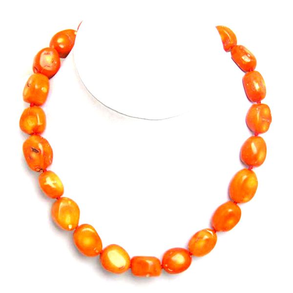 

chokers qingmos 14-18mm baroque natural orange coral necklace for women with genuine jewelry 18" choker 5140, Golden;silver