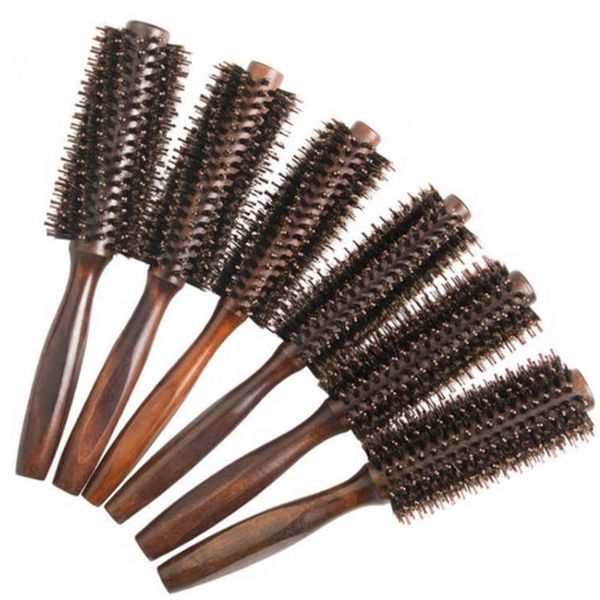 

hair brushes 6 types straight twill comb natural boar bristle rolling brush round barrel blowing curling diy hairdressing styling tool, Silver
