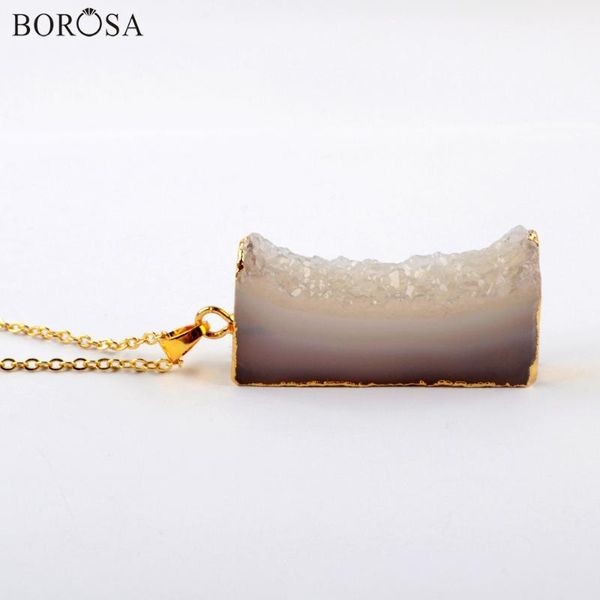 

borosa geometric nutural agates druzy pendant necklace 18'' gold geode slice statement necklace druzy charms for women g1967-n, Silver