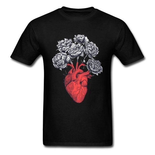 

men t-shirt heart with flowers t shirt classic tee black tshirt vintage chic hip hop clothes valentine boyfriend gift cotton