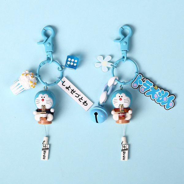 

japanese anime cartoon cute doraemon mini pvc figure model doll keychain jingle cat keyrings for child toys christmas gifts, Silver