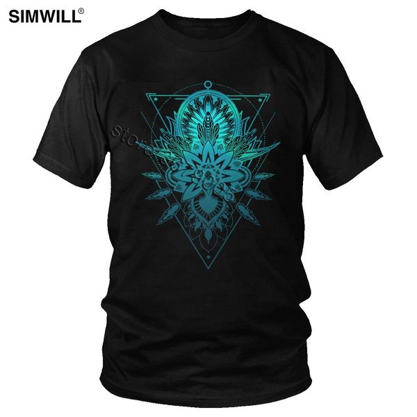 

geometric triangle mandala ornament lotus flower t shirts gorgeous summer cotton t-shirt men brand short sleeves blue shades tee