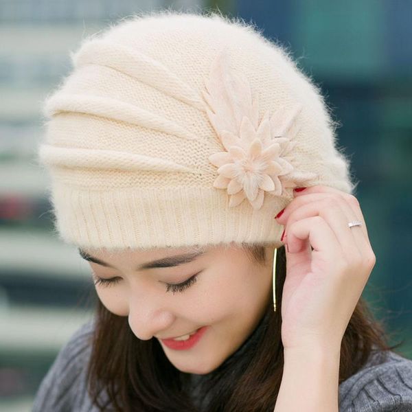 

elegant women lady crochet knitted hats female fashion autumn winter skullies warm flower cap beret wholesale chapeu feminino, Blue;gray