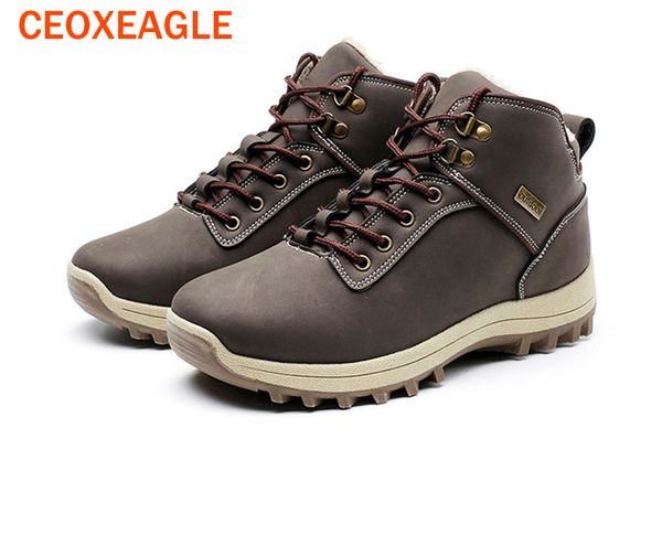 

boots winter shoes pu leather men plush warm 2021 anti skidding snow plus velvet for size 39-47, Black