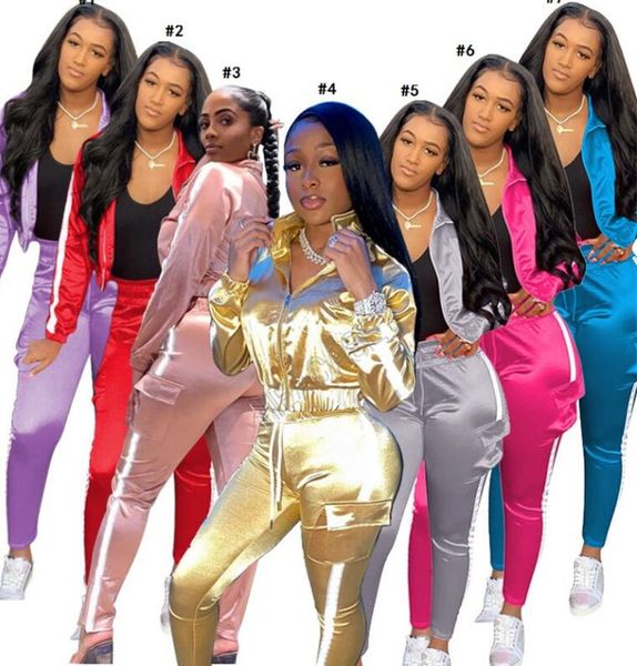 

reflective striped women patchwork tracksuit zipper jackets crop + pants leggings two pieces outfits fashion sports suit d92301, White