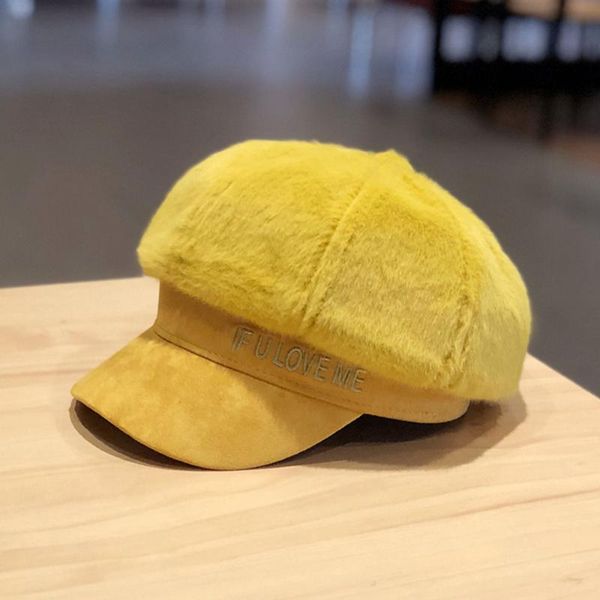 

hat женщина осень и зима британского искусства художник шляпа дикий берет письмо плюшевых тепло восьмиугольная, Blue;gray