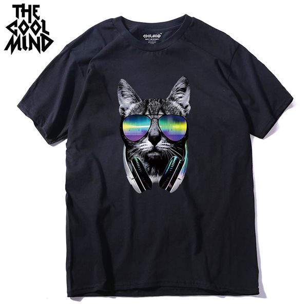 

coolmind qi0313a fashion hiphop short sleeve music cat printed men t shirt funny cool summer crewneck mens t shirt tees