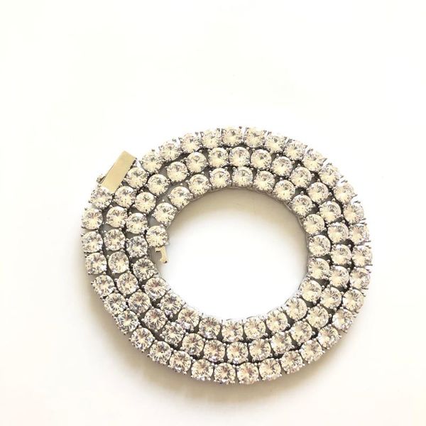 

3mm 4mm 5mm 6mm pave cz men tennis chain necklace, Silver