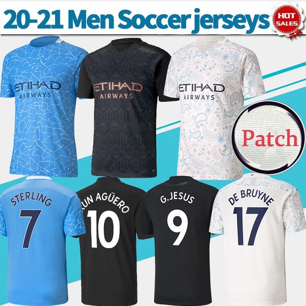 

2021 манчестер футбол джерси # 17 de bruyne # 10 кун агуэро 20/21 мужские рубашки футбола дома вдали третьего настроить футбольную форму, Black;yellow