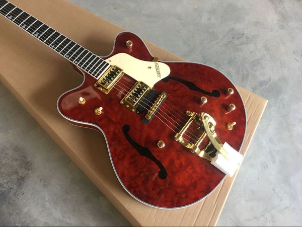 

custom f hollow body jazz electric guitar,red color flame maple gitaar,custom guitarra.vibrato system