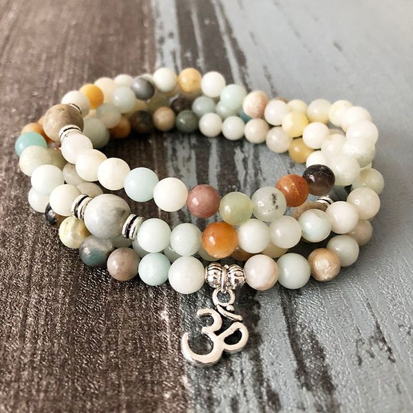 

6mm amazonite mala bracelet for men 108 mala beads yoga jewelry mens healing meditation beads bracelet spirituality jewelry gift, Golden;silver