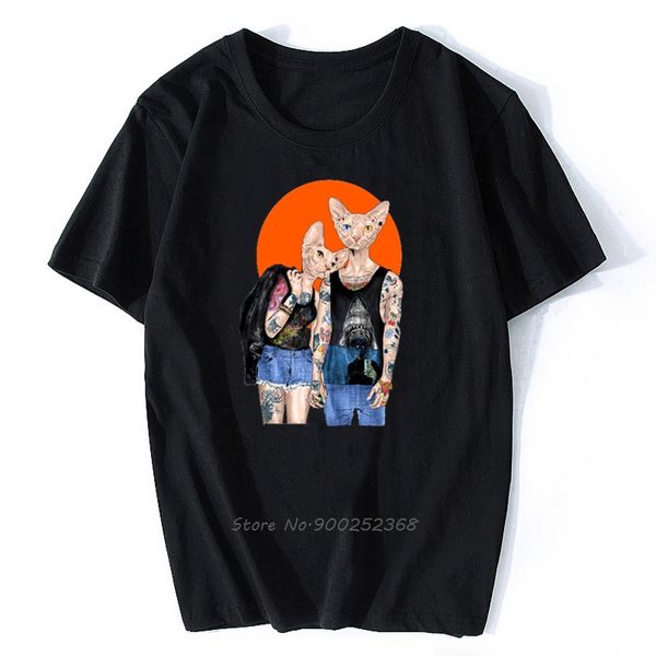 

new summer fashion men short sleeve sphynx cat tattoo lover art print t shirt funny hip hop boy vintage man casual tees