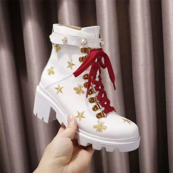 

kccook 2020 new w's boots with chunky heel and embroidery, Black