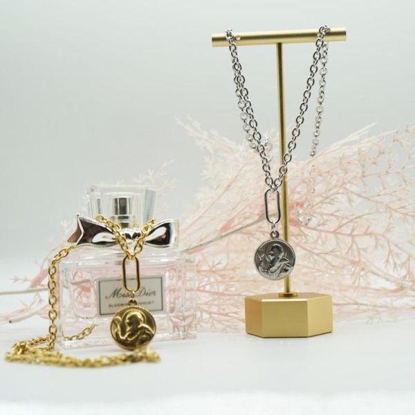 

gold/silver color stainless steel st benedict coin medal necklace for women metal san benito charm choker religious jewelry