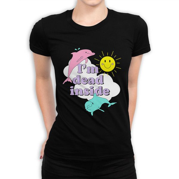

i'm dead inside cheerful dolphins funny t - shirt , men's women's all sizes custom made tee shirt