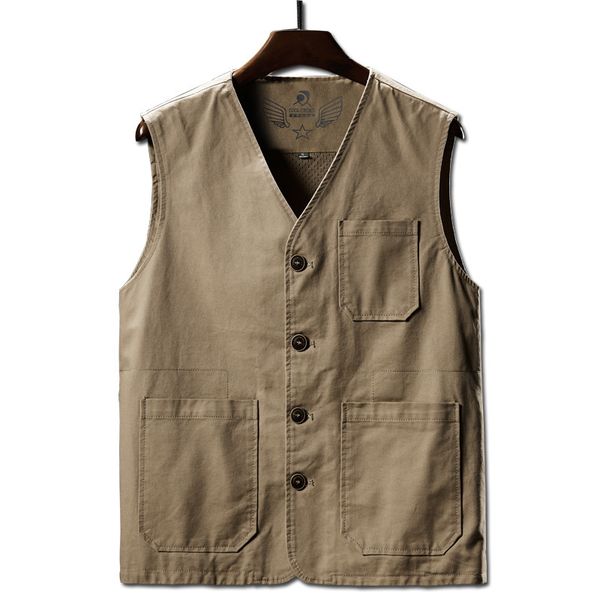 

plus-size 6xl 7xl 8xl men vests cotton retro tooling sleeveless men jacket solid casual waistcoat v neck men's clothing ds501057, Black;white
