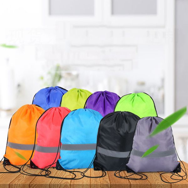 

reflective strip backpacks student training sports polyester backpack bundle pocket reflective strip drawstring bags vt1627