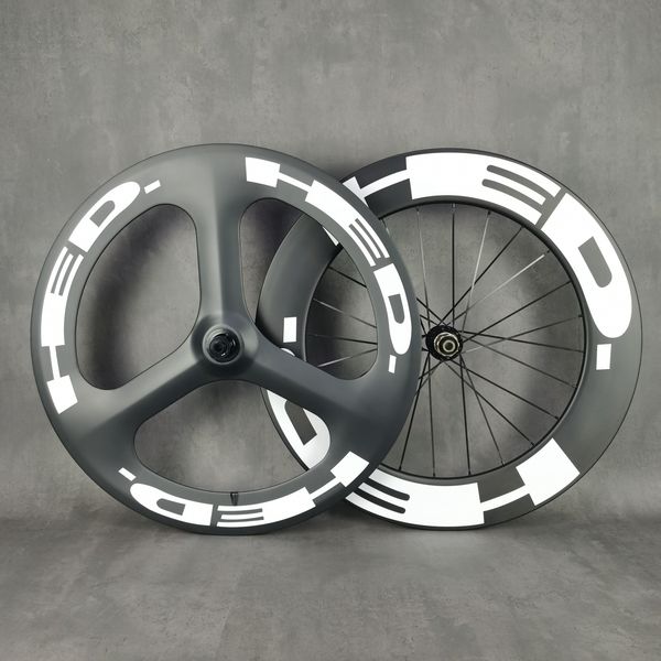 

hed 700c carbon wheelset roas disc front tri-spoke rear 88mm wheel track/road wheelset clincher/tuabular with ud matte finish novatec792 hub