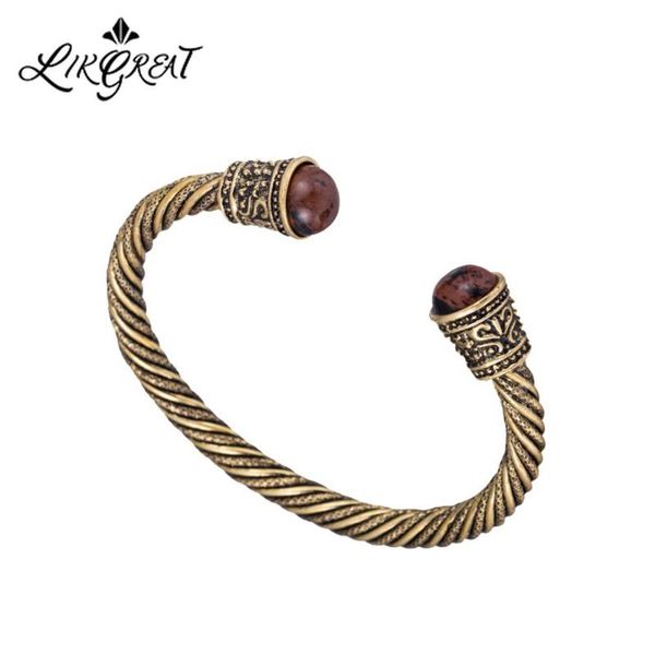 

likgreat wooden head viking bangles male vintage supernatural pagan antique gold color metal jewelry accessories, Black