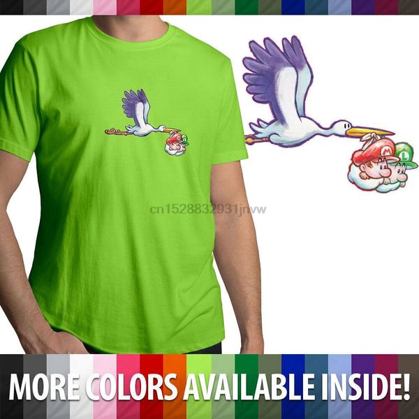 

stork w baby mario luigi yoshis island fun mens crew neck tee t-shirt