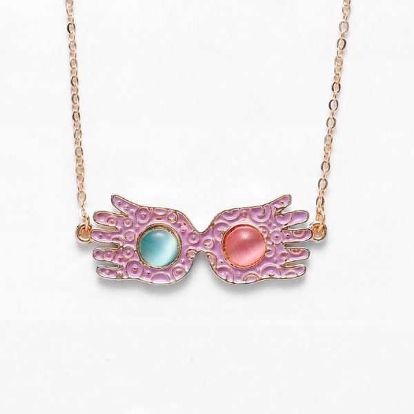 

loony lovegood glasses necklace women christmas gifts classic jewelry pendant gold chain statement enamel necklace, Silver