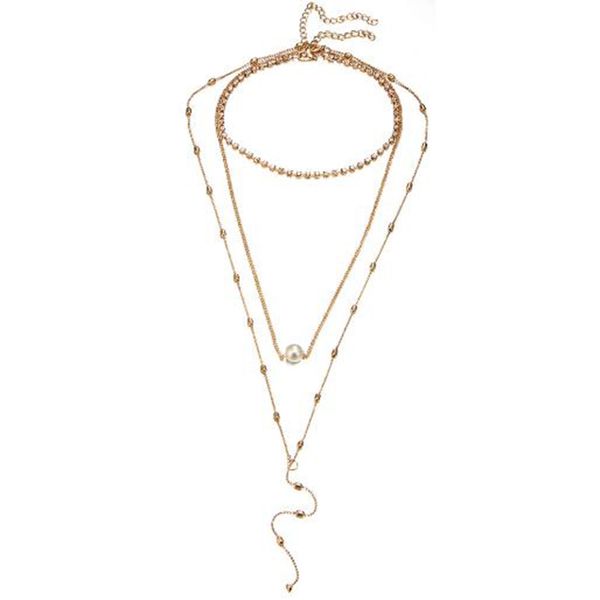 

chokers alloy crystal pearl multilayer pendant choker necklace for women chain on the neck chains kpop jewelry 2021 aesthetic xl10439, Golden;silver