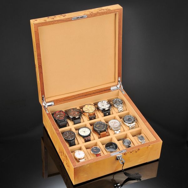 

15 slots fashion men home wooden watch box luxury watch display box for men watches 200911-41, Black;blue