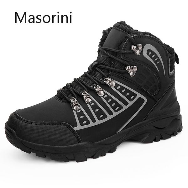 

открытый зимний мужской snow boots толстые плюша теплый человек ботильоны покрытием мужчины походные ботинки на шнуровке zapatos de hombre 3, Black