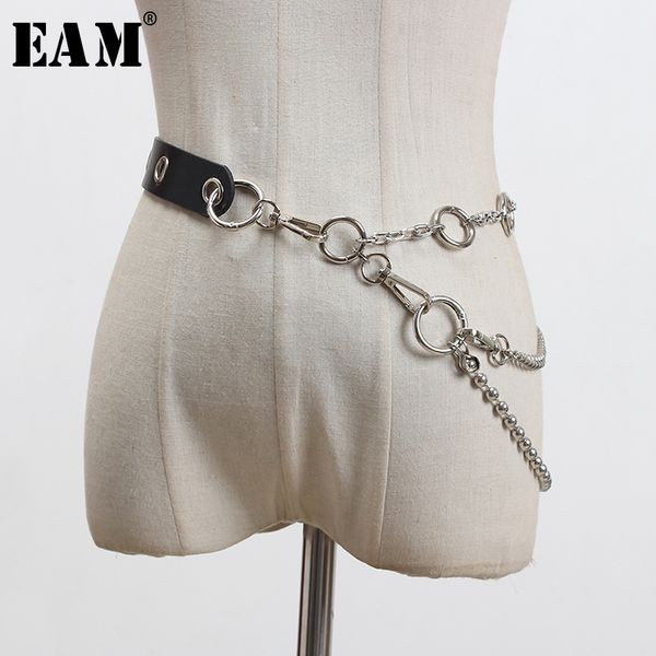 

eam] pu leather buckle black chain split joint long wide belt personality women new fashion tide all-match spring 2020 1s920, Black;brown